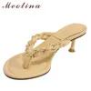 Meotina Kvinnor Tofflor Skor Flip Flop Sandals Kedja Högklackade bilder Runda Toe Ladies Skor Sommar Lila Gul 210608