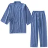 メンズ女性純粋な綿の緩いスタイル入浴浴衣トップスのズボンパジャマのナイトガウン210831