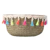 Seagrass Woven Storage Basket Plant Wicker Hanging s Garden Flower Vase Potted Foldable Pot with Handle 210609