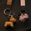 Punk French Bulldog Keychain Jewelry PU Leather Dog Keychains for Women Bag Pendant Trinket Men's Car KeyRing Key Chain