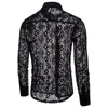 Luxury Floral Embroidery Lace Shirt Men Brand Transparent Sexy Dress s Mens See Trough Club Party Black Male 210809