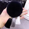 Koreański Kreatywny ICE Silk Tassel Kobieta Klucz Łańcuch Car Key Chain Wisiorek Rex Rabbit Fur Ball Plush Torba Wisiorek