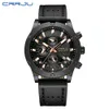 Mode Sport Crrju Watch Men Quartz Clock Mens Klockor Top Brand Luxury Gold Vattentät Läder Casual Watch Relogio Masculino 210517