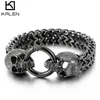 Pulsera de cadena con cabeza de fantasma Punk de 11mm para hombre, pulsera de acero inoxidable 316L de Color dorado/negro/plateado, pulseras con abalorio de calavera doble 210609