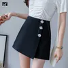 LY VAREY LIN Spring Summer Casual Female High Waist Loose Black Lady Shorts Women Solid Color Button 210526