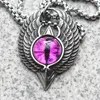 ペンダントネックレスファインハンドリトロハンサムな紫色の魔法の目の飛んでイーグルの男性の宝石のネックレス