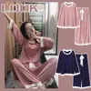 Listagem Silver Sleep Lounge Pijama Manga Longa Topo + Pant Mulher Home Wear Set Lazer Pijama Algodão Sleepwear Mulheres 211215