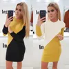 Ciepłe Jesień Zima Kobiety Sukienka Z Długim Rękawem Dzianiny Sweter Polar Patchwork Krótkie Mini Dresses Top Ladies Fashion Casual Odzież