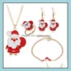Bracelet, boucles d'oreilles collier ensembles de bijoux de Noël Père Noël arbre de Noël cloches Elk Bracelet bague 4 pièces/ensemble enfants femmes filles cadeau Drop Deliv