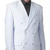 Witte dubbele breasted mannen suits slim fit 2 stuk aangepaste bruiloft bruidegom smoking met piek revers man mode set jas broek x0909