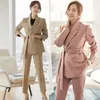 Llzacoosh Höst Elegant Kvinnor Business Passar Arbetskontor Ladies Blazer Jacka Coat Byxor Kvinna Suit Två Piece Sets 210514