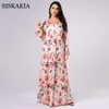 Sukienki swobodne Siskakia Elegancka etniczna kwiatowa maxi długa sukienka dla kobiet wiosna 2021 o szyja pełne rękaw Malezja Arabska Oman Muzułmańskie ubranie