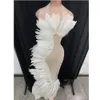 Vestido largo elegante malla plumas transparente para mujer, festa boda sexy con cuello halter y diamantes de