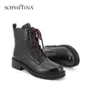 Sophitina Kvinnors Stövlar Högkvalitativa Äkta Läder Rund Toe Fashion Zipper Skor Special Ankel Boots SC319 210513