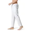 Pantaloni da uomo in lino di cotone bianco Pantaloni da salotto elastici con coulisse in vita Pantaloni da uomo casual leggeri da spiaggia per yoga 6 colori 210522