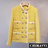 Giacche da donna 2021 Autunno e inverno Collo alla coreana di alta qualità Cappotto corto in lana Lady Elegante giacca in tweed doppio petto gialla