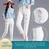 Size White's White Ripped Jeans Namorado Ankle Mulheres Casual Primavera Verão Planície Denim Harem Calças Calças 210428