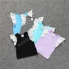 Été bébé dentelle T-shirts hauts rayé couleur unie sans manches mouche manches t-shirt vêtements bébé enfant en bas âge garçons et filles t-shirts vêtements