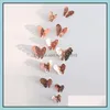 Inrichting Garden12pcs / Set Rose Gold 3D Hollow Butterfly Muursticker Huis Butterflies Stickers Kamer Decoratie voor Party Bruiloft Decor Drop De