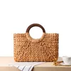 Abendtaschen Strohtasche Holzgriff Natur Retro Sommer Strandtasche handgewebt gewebt Rattan Korbgeflecht für Damen Reisen