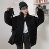 Осень зима корейский стиль женщины негабаритные куртки V-образным вырезом PUGHER CORDUROY PARKAS дамы свободно теплый ретро дикий шикарный палат 211013