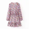 Chic A Line Chiffon Mini Dress Women Floral Print Vintage Ruffles Party Lantern Long Sleeve Casual Sundress 210508