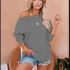 Kadınlar Seksi Bir Omuz Tişörtü Sonbahar Kış Rahat Katı Uzun Kollu Gevşek Hoodies 9 Renk Kazaklar Tops Artı Boyutu 210507