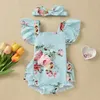 RETTAGLIO BASCHI BASCHI Floral Floral con fascia da prua 3 colori neonati neonati per bambini manica a mosca principessa ONEPIET