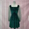 Spring Green Velvet Mini Dress with Sheer Sleeve for Women A Line Christmas Girls Party Night Skate S M L XL es 210527