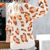 Kvinnor Tröja Mode Leopard Print Långärmad O Neck Vinter Vintage Pullover Casual Patchwork Femme ChandaLs 210515