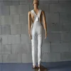 Kobiety Olive Green Dżins kombinezon Letni pasek Raped Pocket pełna długość dżinsów Biała odzież robocza Slim Jeans Rompers 210709
