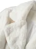 Lautaro Hiver Long Blanc Fluffy Chaud Surdimensionné Fausse Fourrure Manteau Femmes Avec Capuche Revers Ceintures Lâche Coréenne Mode Vêtements D'extérieur 210816