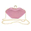 Borsa da sera piccola con diamanti per anello da dito, pochette da donna di lusso, con strass, colore rosso rosa