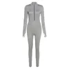 Dames jumpsuits dames rompers fnoce 2022 winter mode casual sexy trends solide lange mouw stand kraag zipper slank strak