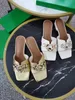 stylishboX~ high quality! T21051801 40 GOLD/white CALF SKIN sandals GOLD CHAIN SLIPPERS GENUINE LEATHER 4CM chunky KITTEN HEELS SLIDES