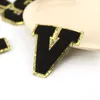 Nero Lettere con oro Glitter Chenille Tessuto Patch Asciugamano Ricamo Rainbow Gritt Alfabeto Ferro su Adesivo Nome Abbigliamento DIY Bella borsa Badge