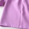 BlsQR Eleganckie kobiety Dress Fioletowy Kołnierz Kołnierz Mesh Rękaw Patchwork Jesień Party Girl Mini ES 210430