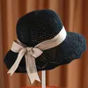 Breda brimhattar 2022 Fashion Sun For Women Girls Floppy Straw Hat Summer Böhmen Beach Cap Ribbon Chapeau Femme Elob22