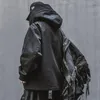 Techwear jacka för män svart vår japanska streetwear hooded päls
