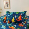 Bonenjoy 3 pcs Bed Sheet Cartoon Style Dinosaur Printed Bed Sheets and Pillowcase for Kids draps de lit Sheet on Elastic 210626