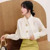 Höst Mode Koreansk stil Kvinnor Vit Blus Stor Turn-Down Krage Design Knapp Retro Chiffong Skjortor Kvinnliga Toppar D526 210512