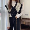 Женские жилеты винтажные шикарные жилеты Argyle Sweater Осенняя мода простая безрубка сплайда