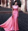 Sjöjungfruformella aftonklänningar 2021 Scoop Backless Middle East Women Aftonklänningar med wraps vattenmelonrosa middagsklänningar 313r