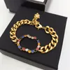 Colorful Crystal Letter Charm Bracelets With Box Hip Hop Thick Bracelet Luxury Fashion Personality Rhinestone Jewelry