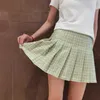 OEM Spring Summer Women Skirts Student Girl Striped Pleated Waist Female Sweet Mini Dance Plaid Black White Pink Skirt 210619