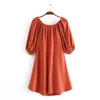 Beauty Fashion Spring Summer Cotton Women Dress Solid Color Round Neck Holiday Fold Loose Casual 210514