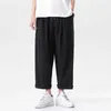 Summer Baggy Joggers Cotton Harem Pants Men Harajuku Plus Size Casual Drawstring Waist Black Wide Leg Trousers 4XL 5XL 210528