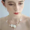 Delicate Floral Bridal Necklace with Earrings Freshwater Pearls Women Jewelrys Handmade Wedding Prom Jewelry Set H1022