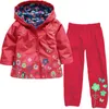 Klädsuppsättningar 18m-5Y Barnkläder Tjejer Toddler Baby Långärmad Floral Coat Rainproof Hooded Jacket Byxor Suit Ensemble Enfant File