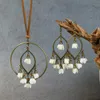 Halsband örhängen set vintage geometriska färgglada blomma tasseluppsättningar för womam boho läder rep tröja kedjekläder smycken